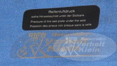 BMW R 60/7 - R 100 RT Bj. 1976 - 1979 Hinweisschild RS links ab 78 Reifenluftdruck