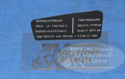 BMW R80/100 R80/100 RT 1980 bis 1984 Hinweisschild RT links Reifendruck