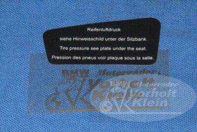 BMW R 60/7 - R 100 RT Bj. 1976 - 1979 Hinweisschild RT links erste Ausf.Reifendruck