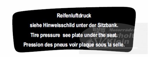 Reifenluft Hinweisschild links S Cockpit 1 Reifenluft Hinweisschild links S Cockpit 233190 BMW R60/6 - R90/S Reifenluft Hinweisschild links S Cockpit