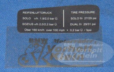 Hinweisschild RS links bis 1978 Reifendruck