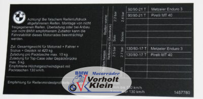 Hinweißschild Reifenluftdruck GS + Basic